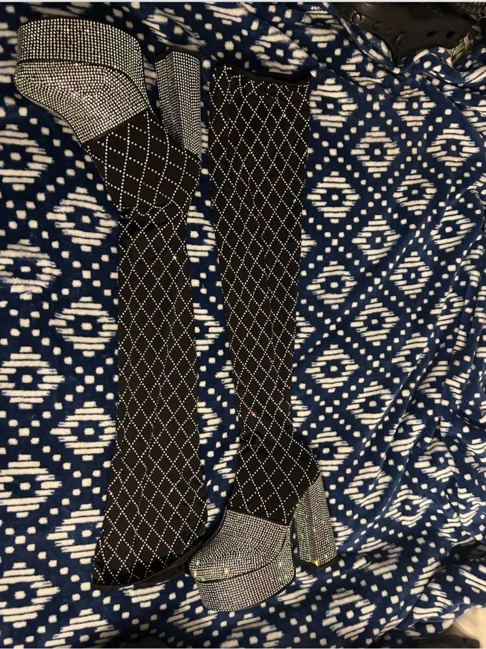 Gorgeous Black Crystal-Studded Over-the-Knee Platform Boots